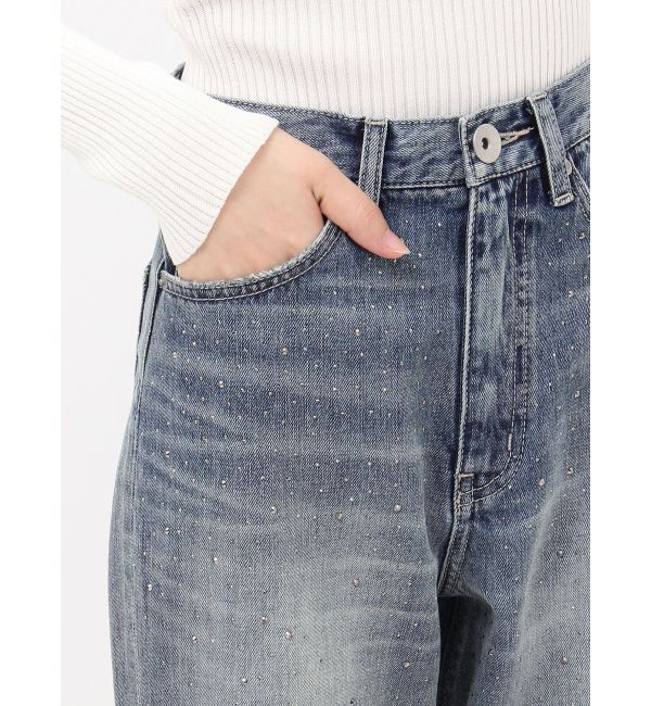 GYDA「ハイウエストKNEEダメージbijouワイドデニムパンツ」|デニム|