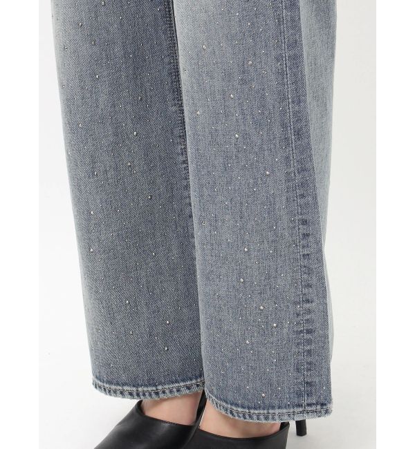 GYDA「ハイウエストKNEEダメージbijouワイドデニムパンツ」|デニム|