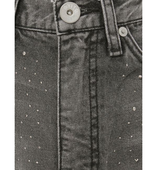 GYDA「ハイウエストKNEEダメージbijouワイドデニムパンツ」|デニム|