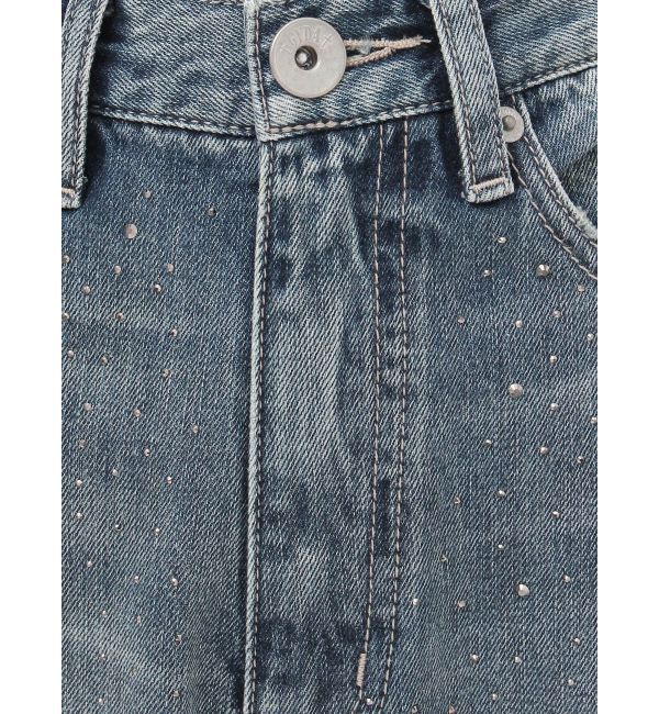GYDA「ハイウエストKNEEダメージbijouワイドデニムパンツ」|デニム|