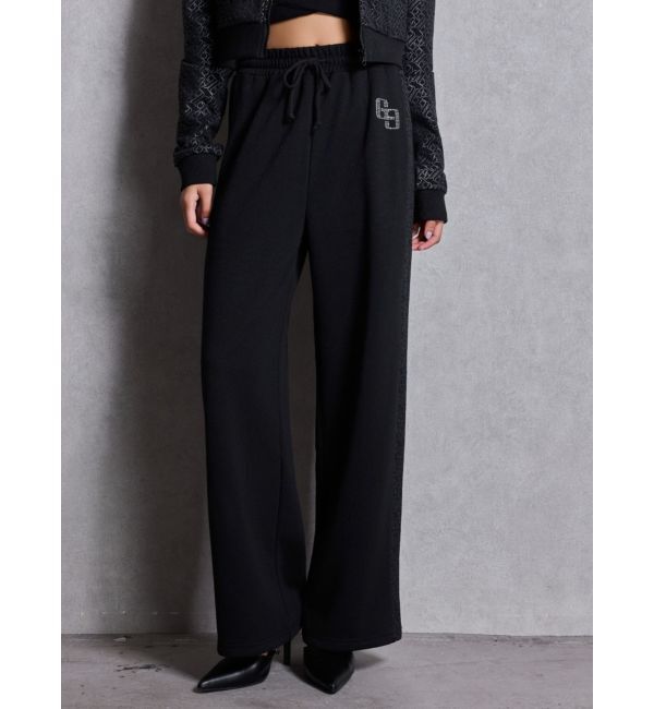 GYDA「GG chain glitter print straightパンツ」|その他|ブラック