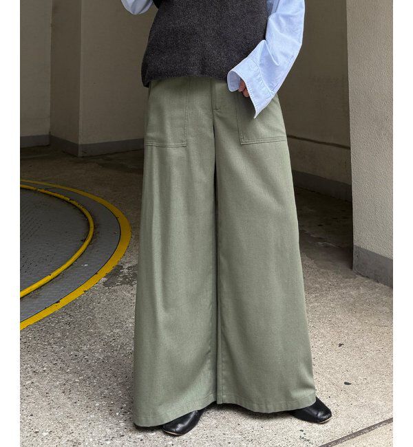 Lbc with Life「リネン混ベイカーワイドパンツ」|その他|カーキ