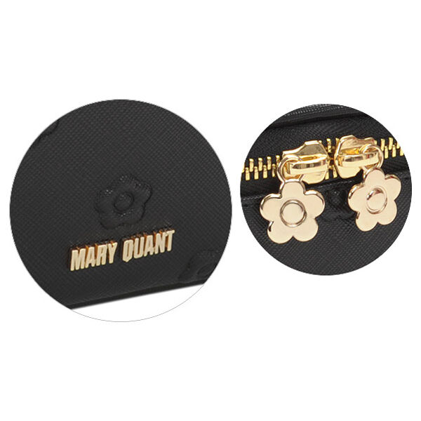  「マリークヮント シンプルエンボスデイジーバニティ ブラック 本体 (H10&times;W16.5&times;D7cm、持ち手12cm)」|コスメ雑貨|