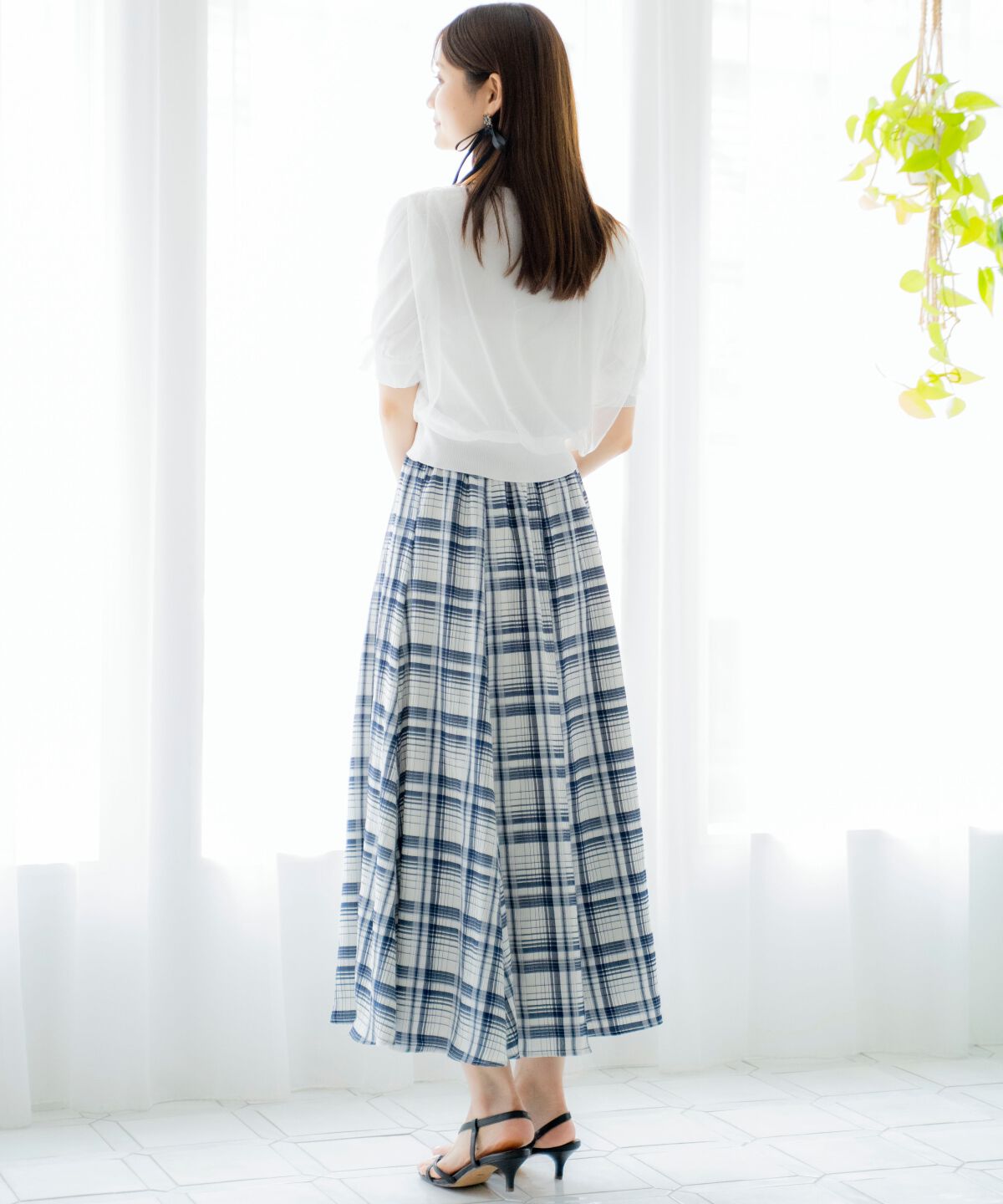 アンドクチュール「ウエストリブチェックフレアスカート」|フレア|