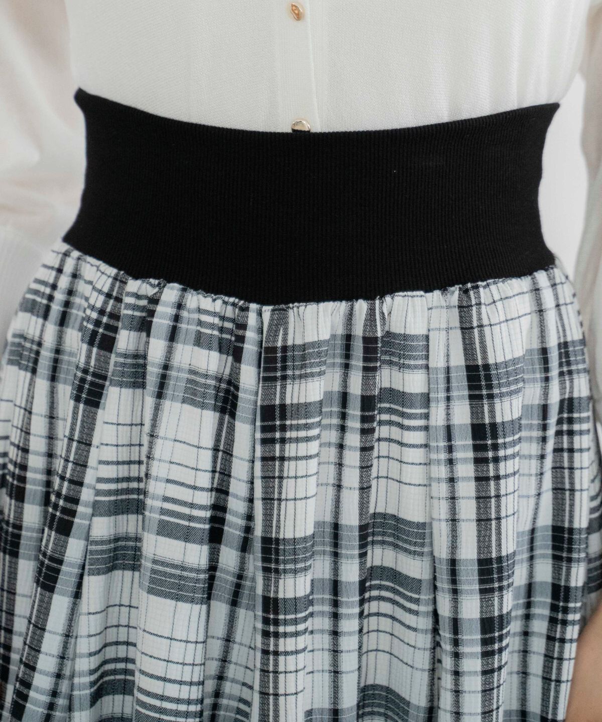 アンドクチュール「ウエストリブチェックフレアスカート」|フレア|