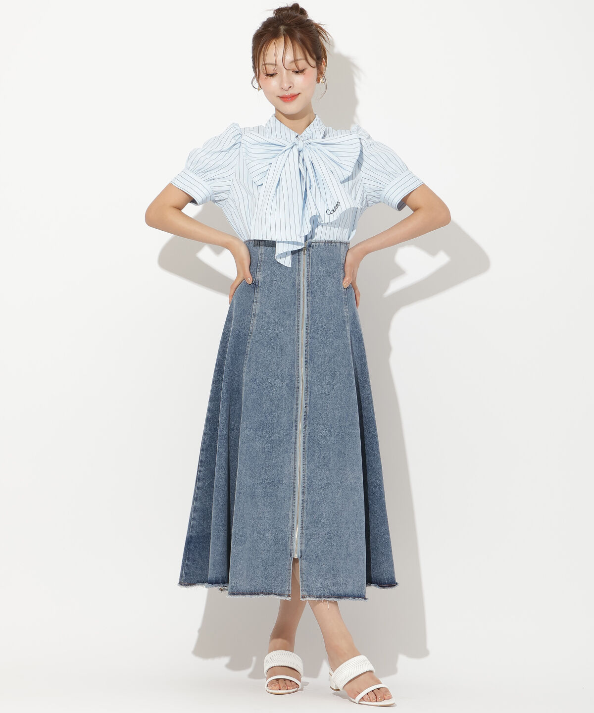 アンドクチュール「バタフライリボンストライプブラウス」|シャツ・ブラウス|