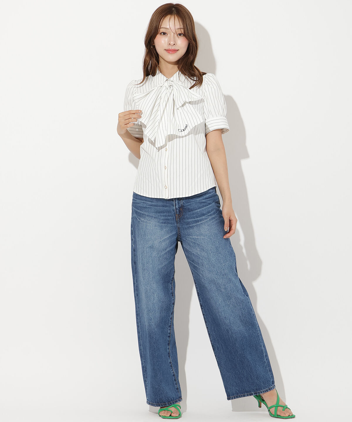 アンドクチュール「バタフライリボンストライプブラウス」|シャツ・ブラウス|