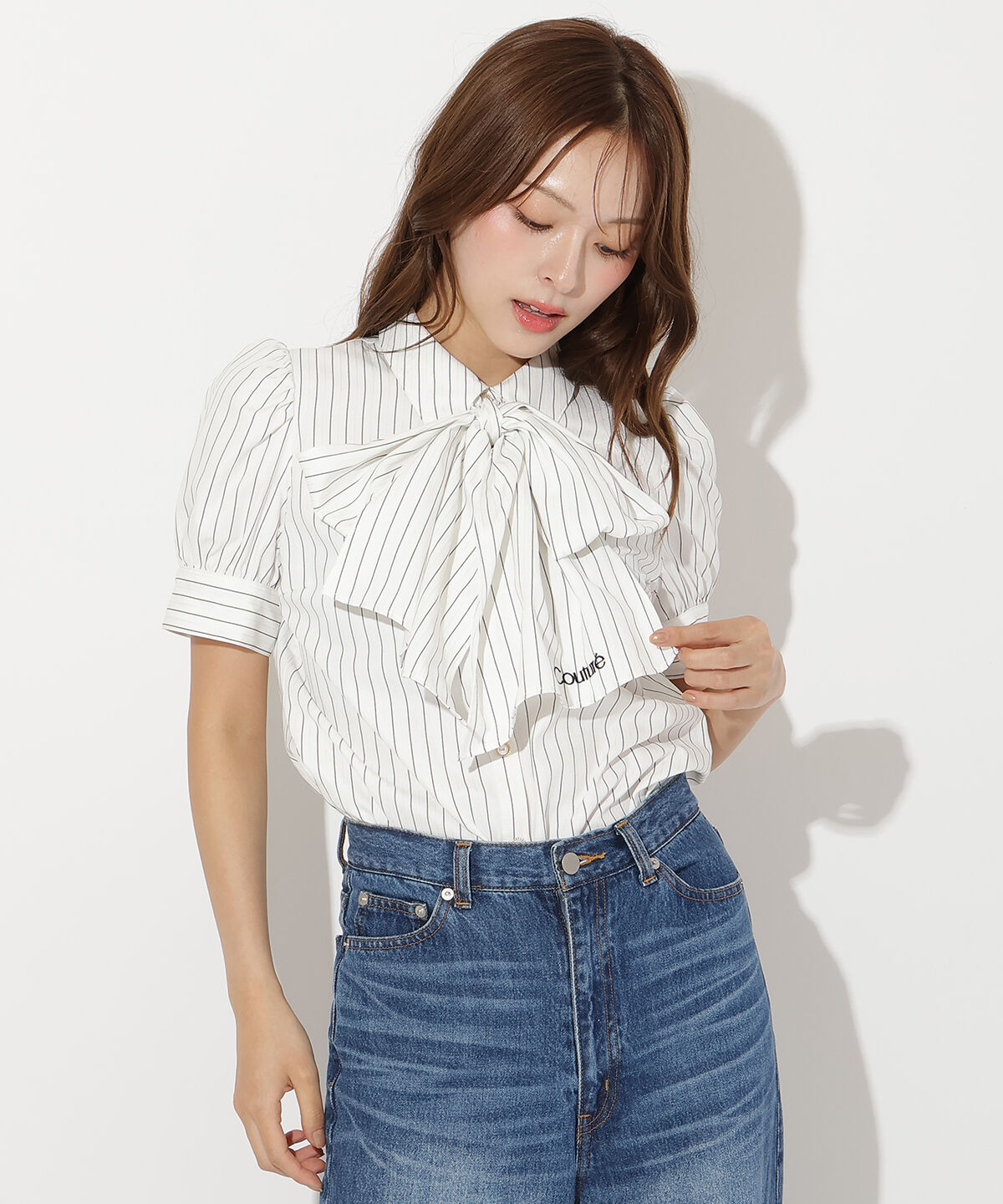 アンドクチュール「バタフライリボンストライプブラウス」|シャツ・ブラウス|