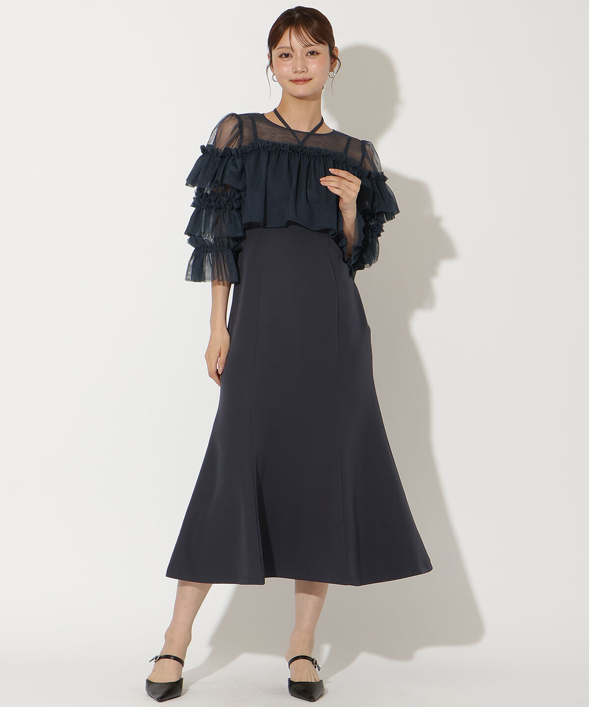 アンドクチュール「ティアードスリーブレイヤードドレス」|ドレス|ﾀﾞｰｸｸﾞﾘｰﾝ