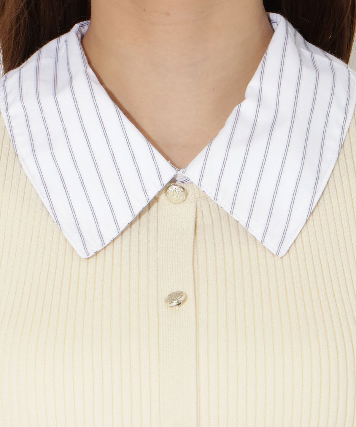 アンドクチュール「シャツ襟付きペプラムニットプルオーバー」|ニット・セーター|