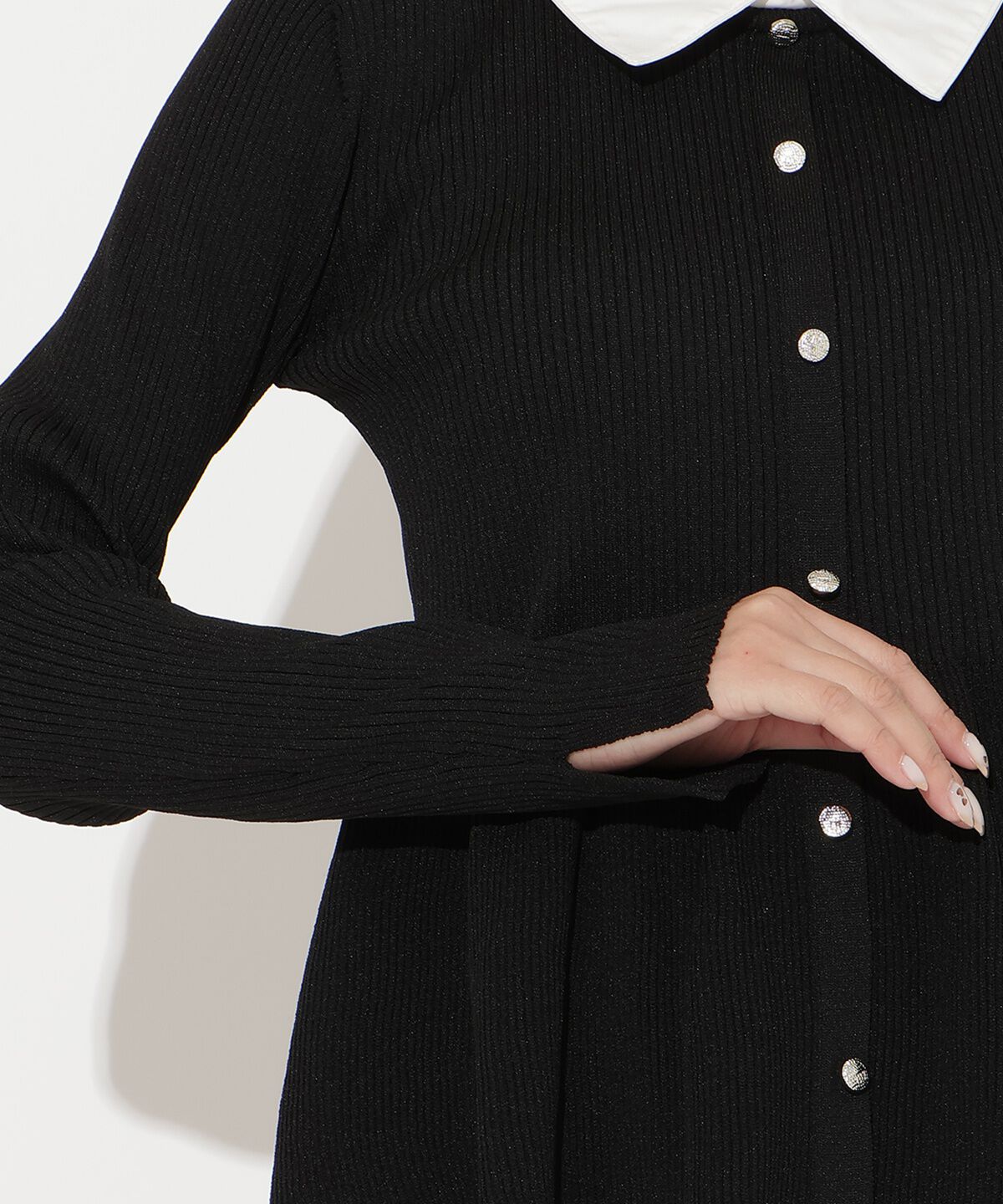 アンドクチュール「シャツ襟付きペプラムニットプルオーバー」|ニット・セーター|