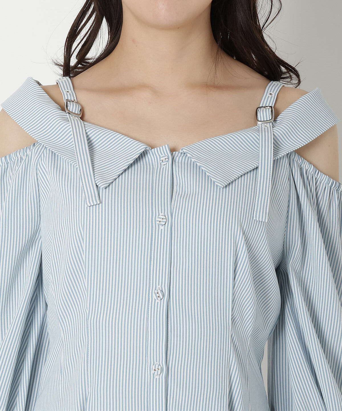 REDYAZEL「肩あきストライプシャツワンピース」|ワンピース|