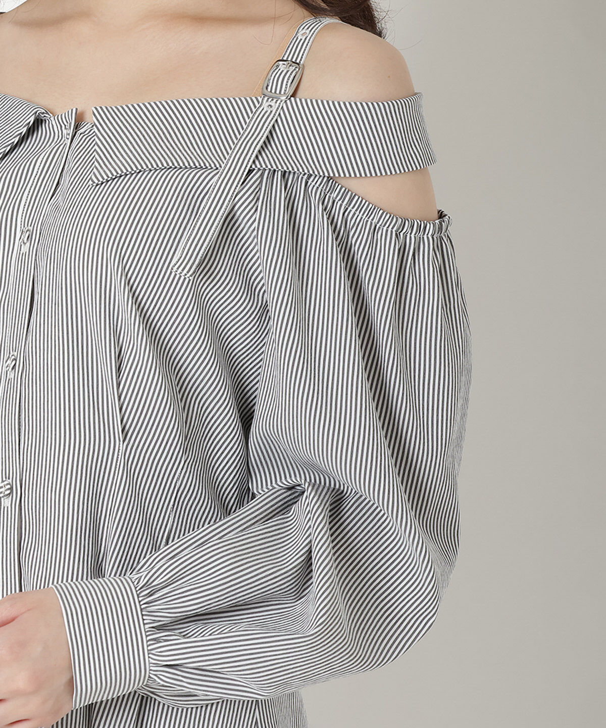 REDYAZEL「肩あきストライプシャツワンピース」|ワンピース|