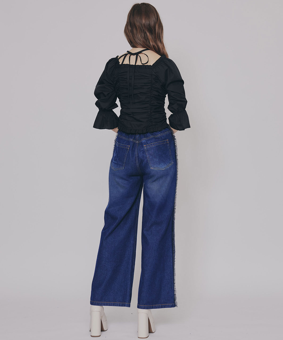 REDYAZEL「サイドチュールフリルストレートデニムパンツ」|デニム|