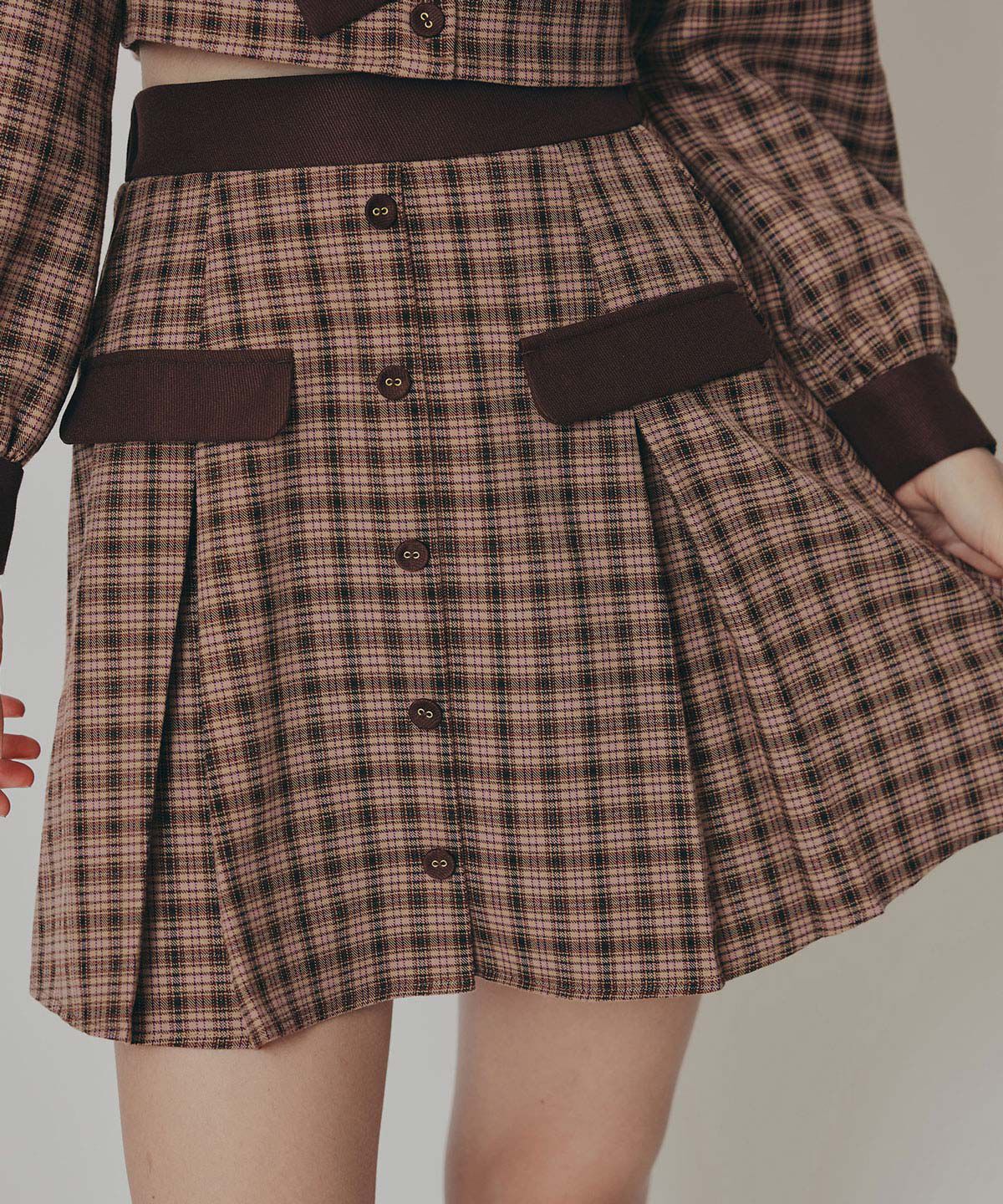 REDYAZEL「バイカラークラシックチェックブラウス&times;ミニスカートセットアップ」|ワンピース|