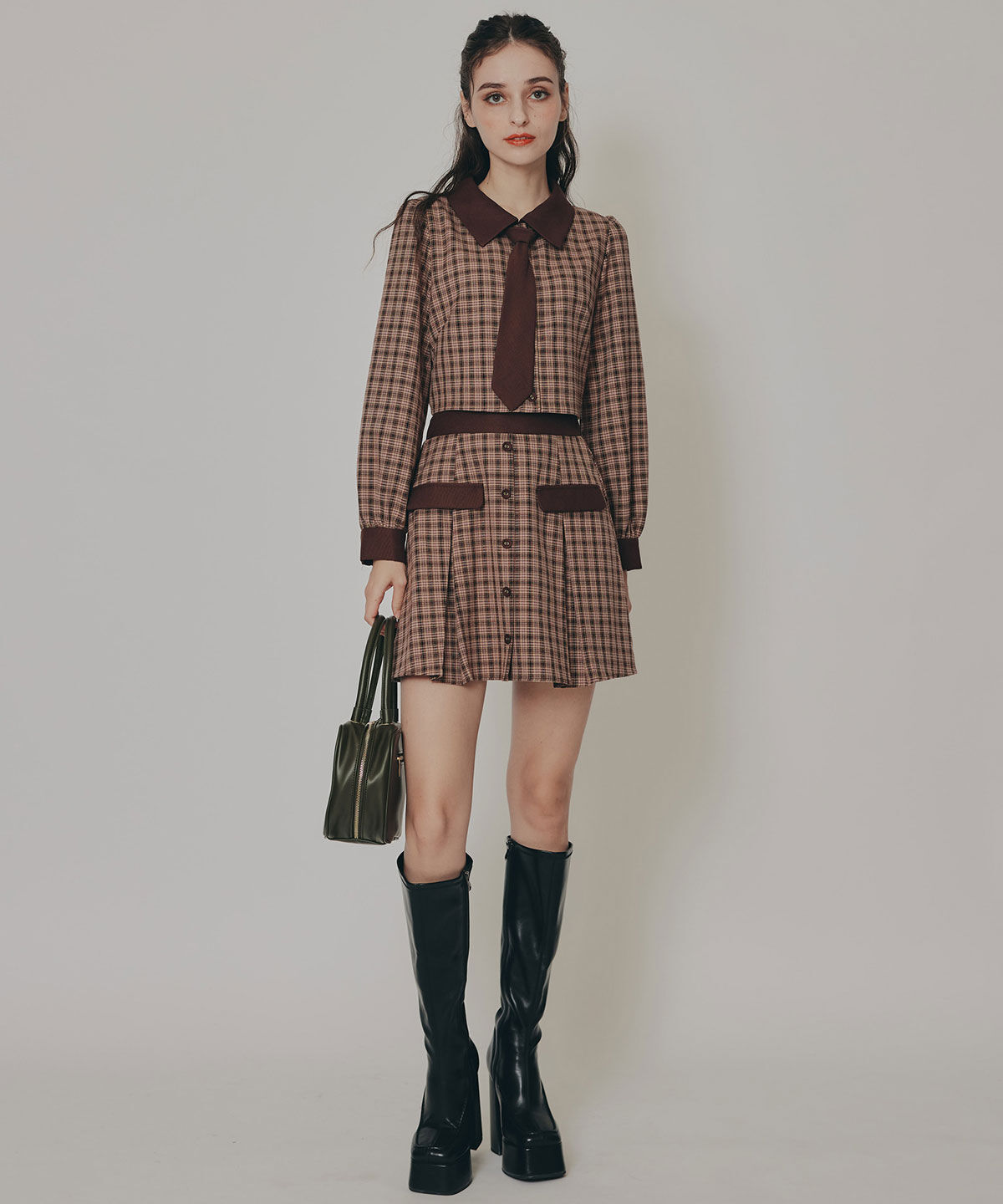 REDYAZEL「バイカラークラシックチェックブラウス&times;ミニスカートセットアップ」|ワンピース|