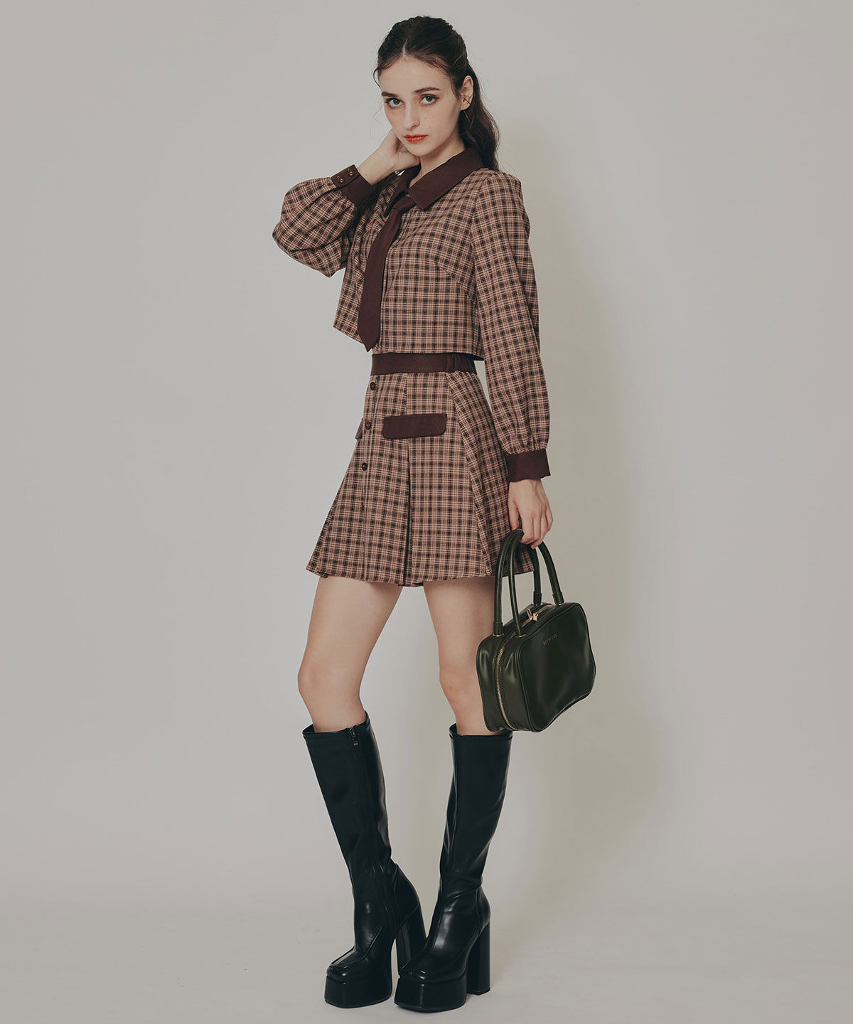 REDYAZEL「バイカラークラシックチェックブラウス&times;ミニスカートセットアップ」|ワンピース|