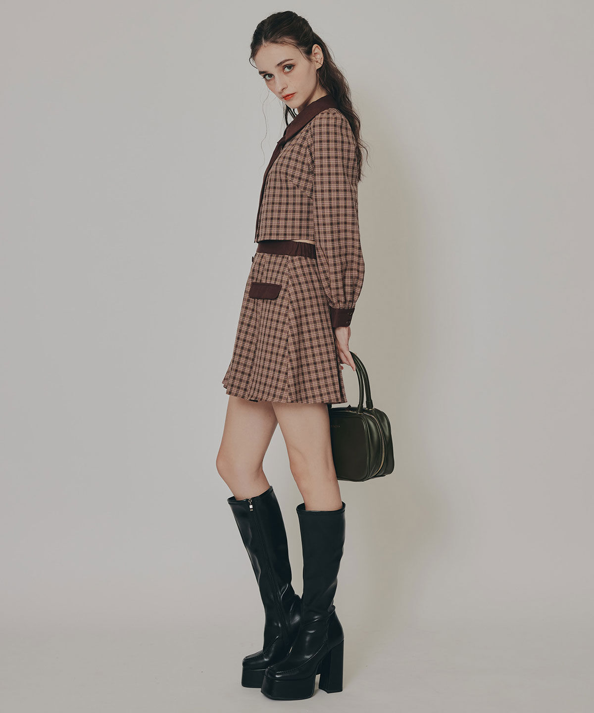 REDYAZEL「バイカラークラシックチェックブラウス&times;ミニスカートセットアップ」|ワンピース|