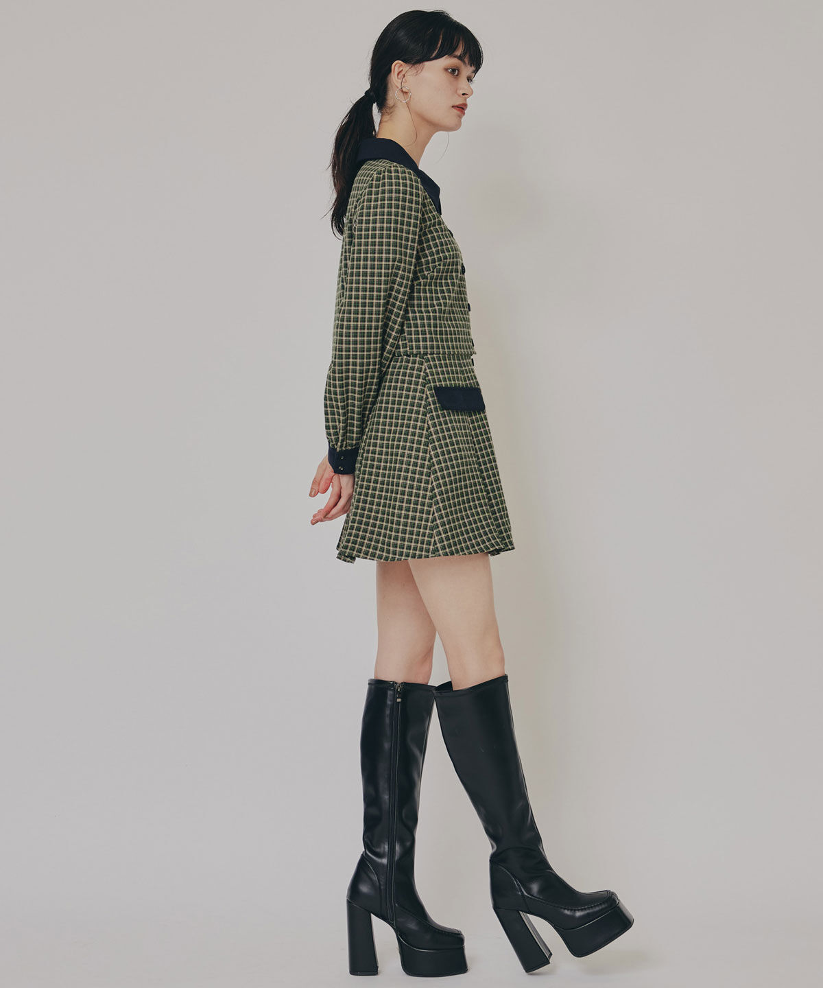 REDYAZEL「バイカラークラシックチェックブラウス&times;ミニスカートセットアップ」|ワンピース|