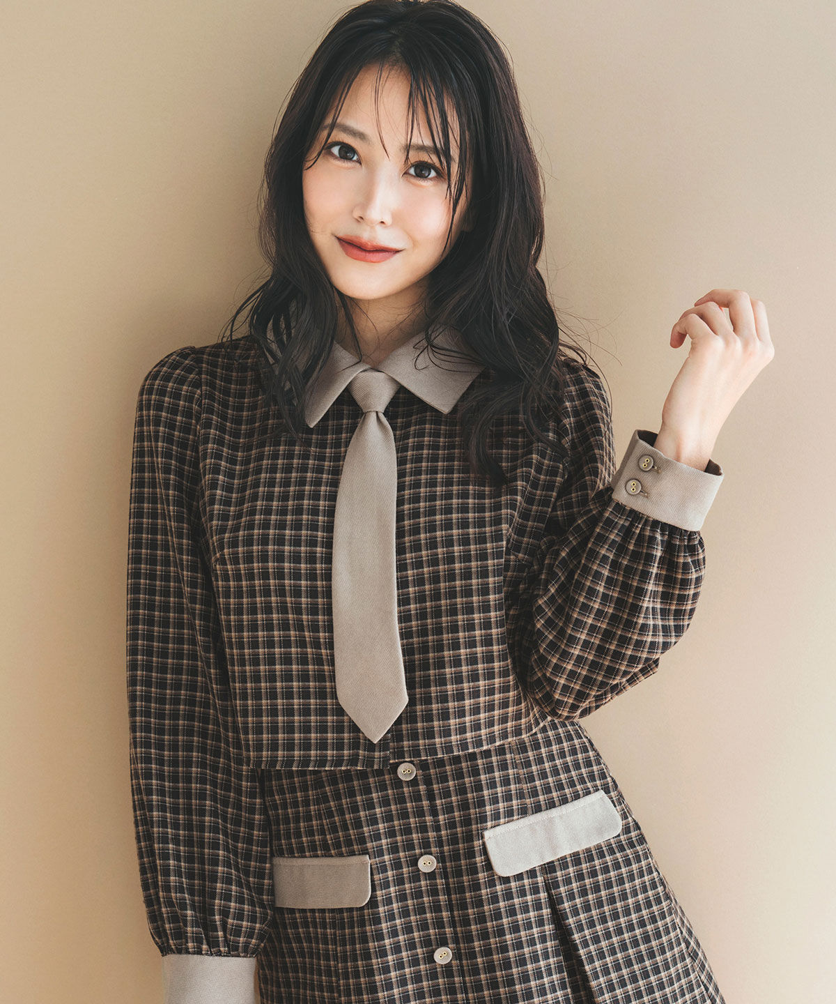 REDYAZEL「バイカラークラシックチェックブラウス&times;ミニスカートセットアップ」|ワンピース|