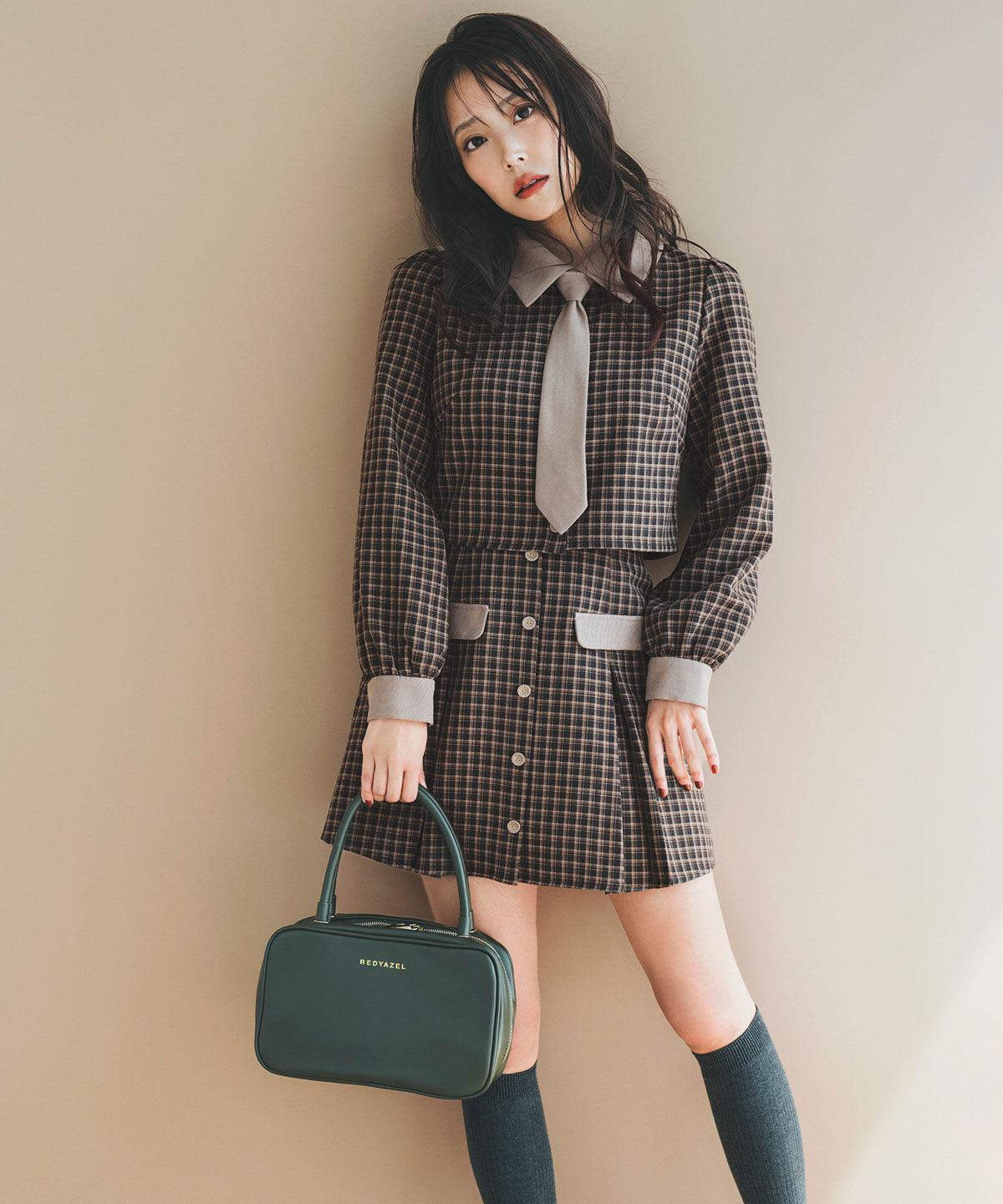 REDYAZEL「バイカラークラシックチェックブラウス&times;ミニスカートセットアップ」|ワンピース|