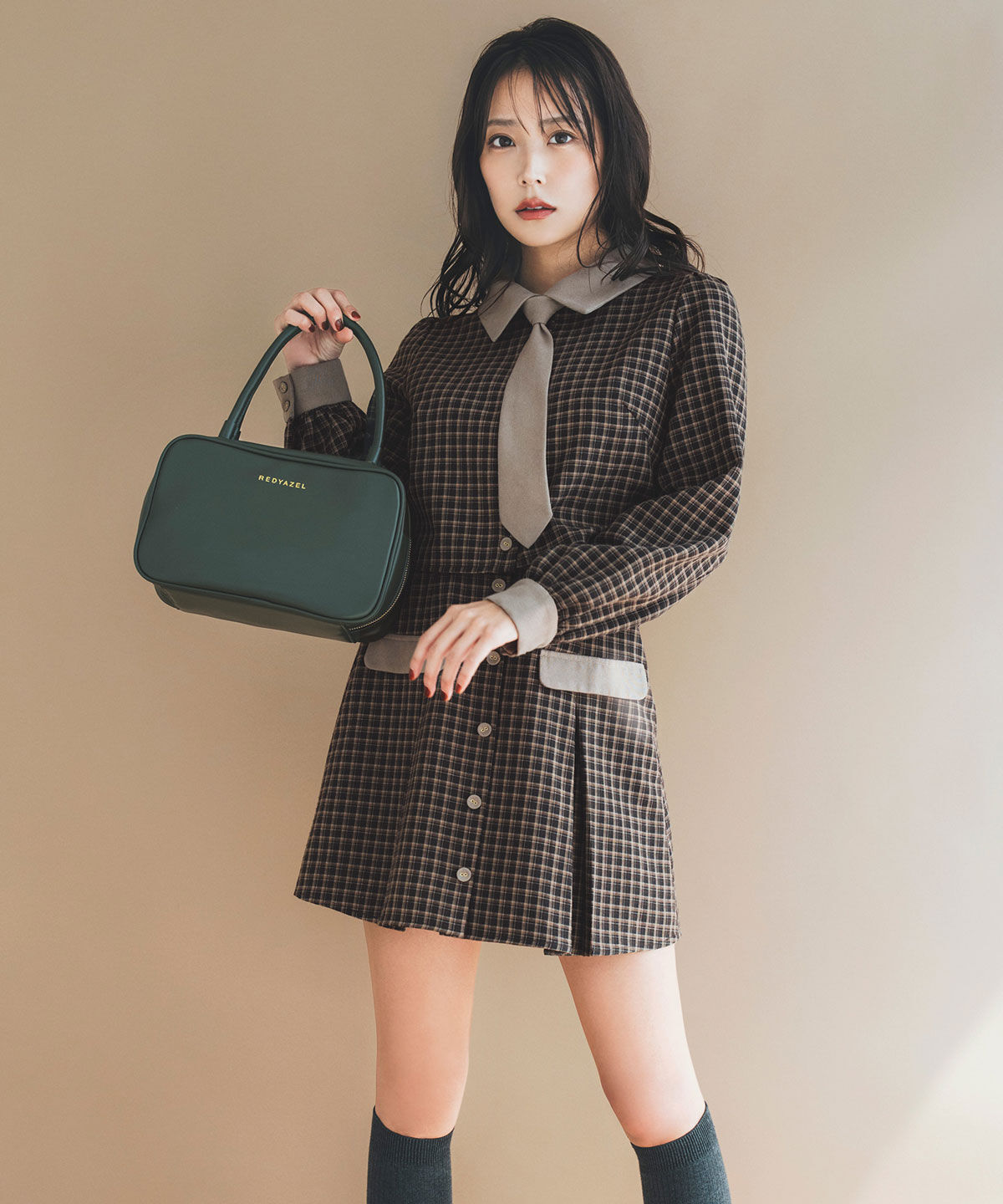 REDYAZEL「バイカラークラシックチェックブラウス&times;ミニスカートセットアップ」|ワンピース|