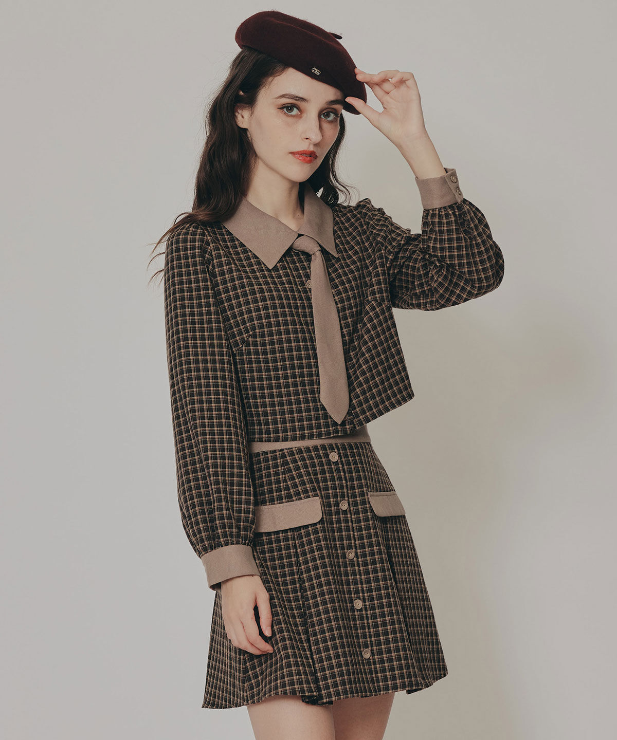 REDYAZEL「バイカラークラシックチェックブラウス&times;ミニスカートセットアップ」|ワンピース|