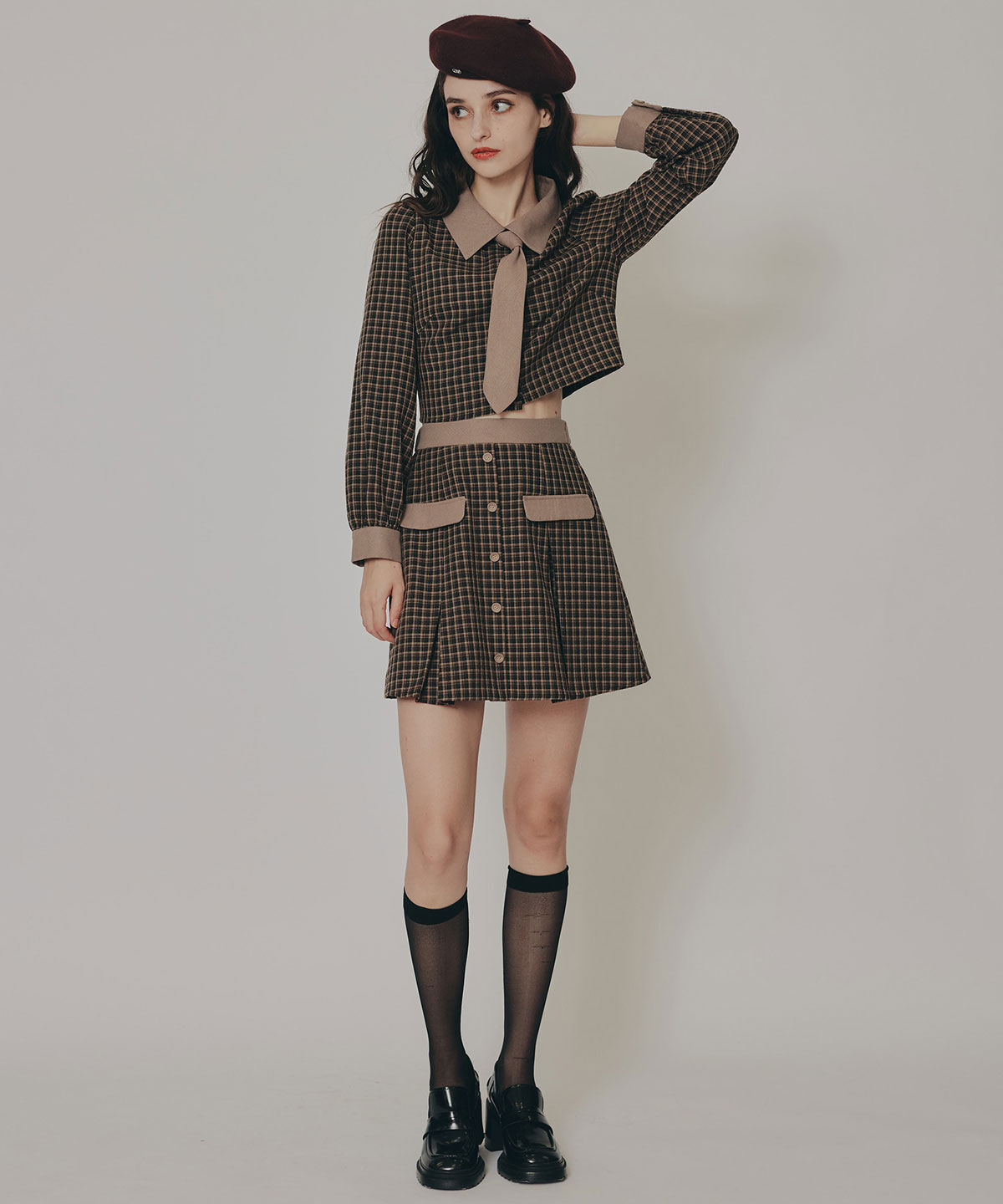 REDYAZEL「バイカラークラシックチェックブラウス&times;ミニスカートセットアップ」|ワンピース|