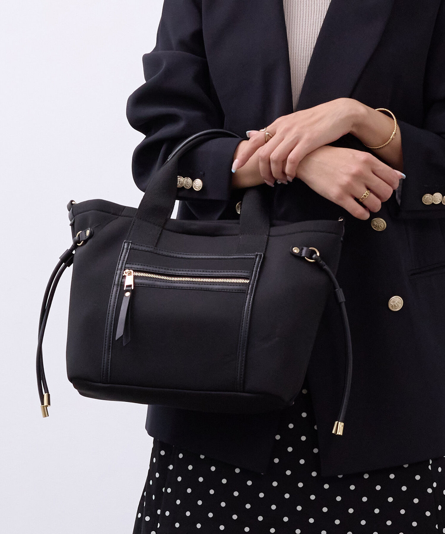 TOPKAPI TREASURE「【新色追加】【TREASURE TOPKAPI】ネオプレン フロントポケット 2way ショルダー付き ミニトートバッグ」|トートバッグ|ブラック