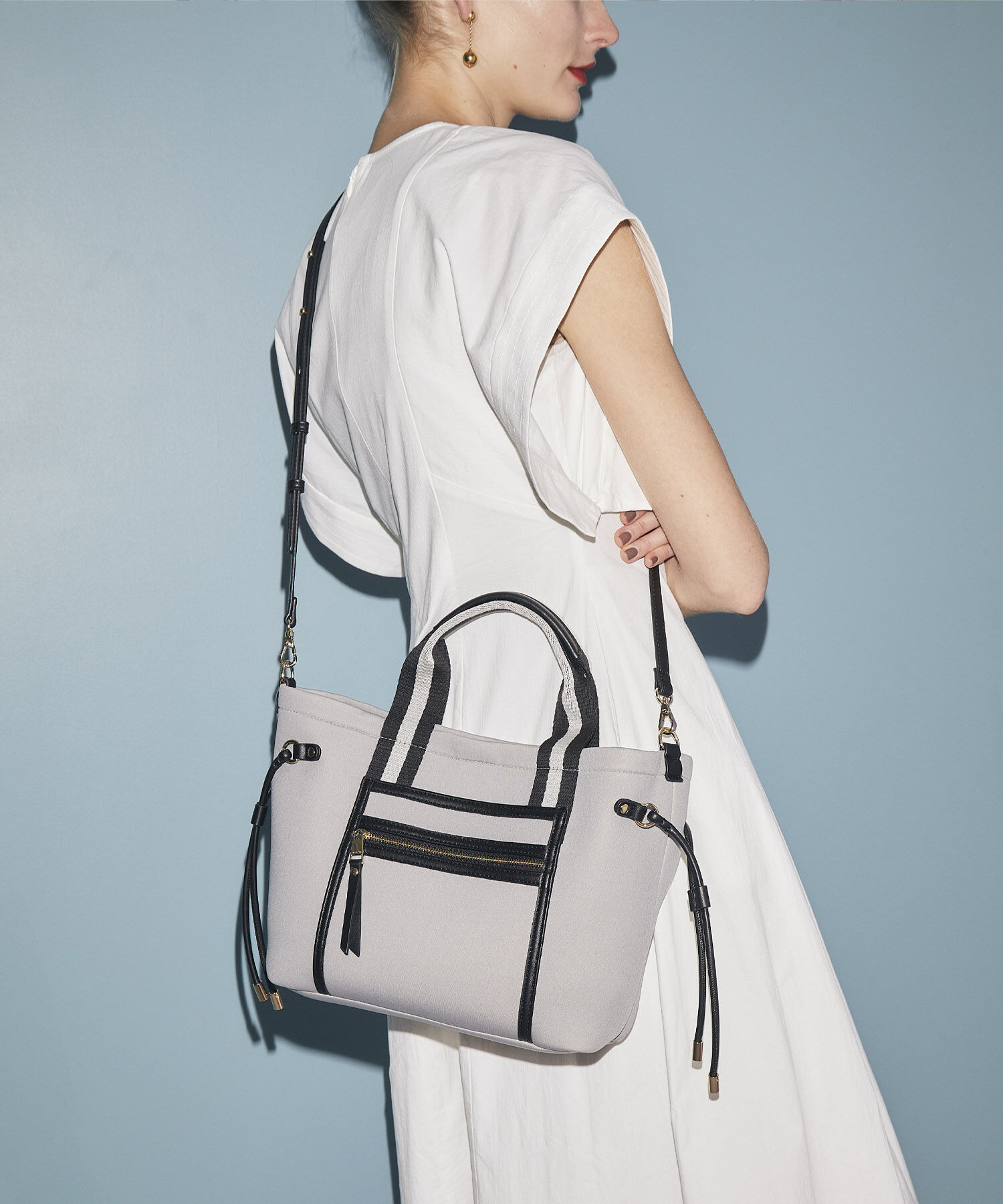 TOPKAPI TREASURE「【新色追加】【TREASURE TOPKAPI】ネオプレン フロントポケット 2way ショルダー付き ミニトートバッグ」|トートバッグ|グレー