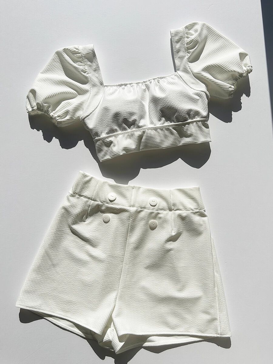 PEAK&PINE「無地ボタン付きAラインハイウエストショートパンツ」|ショーツ|