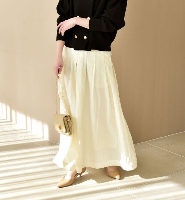 quaranciel「quaranciel:〈洗濯機可能〉ナイロン ステッチ タック フレア スカート」|スカート|ナチュラル