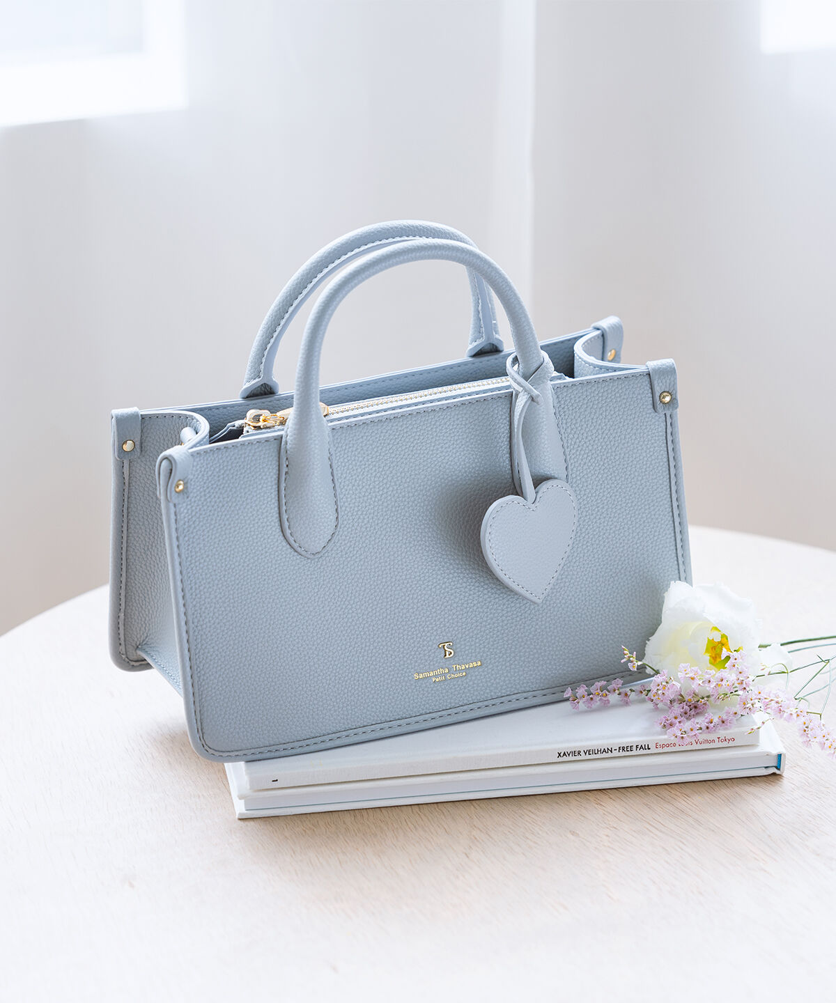 Samantha Thavasa Petit Choice「ハートミラーチャーム付きスクエアショルダー」|ショルダー・メッセンジャー|ライトブルー