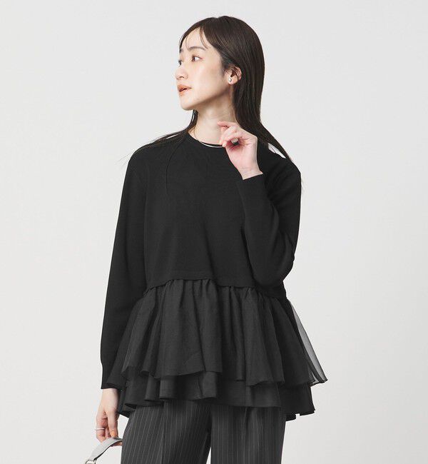 UNITED ARROWS「オーガンジー フリルコンビ ニット ‐ウォッシャブル‐」|ニット・セーター|