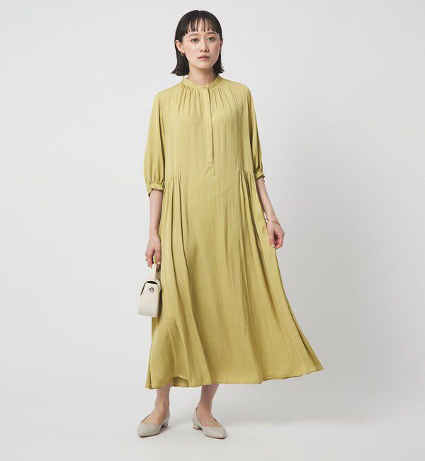 UNITED ARROWS green label relaxing「サテン ギャザー ショートスリーブ ワンピース 2」|ワンピース|YELLOW