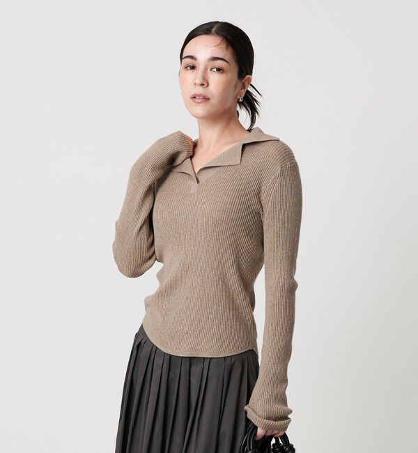 BEAUTY&YOUTH UNITED ARROWS「コットンリブ オープンカラーニット ウォッシャブル」|ニット・セーター|