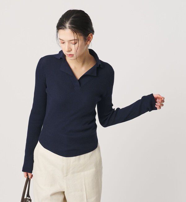 BEAUTY&YOUTH UNITED ARROWS「コットンリブ オープンカラーニット ウォッシャブル」|ニット・セーター|NAVY