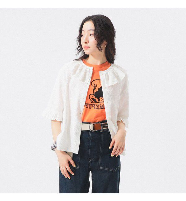 BEAMSBOY「ジャカード フリルギャザー ショートスリーブ」|Tシャツ・カットソー|