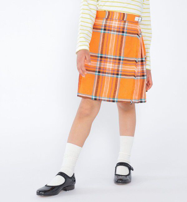 SHIPS KIDS「O'NEIL of DUBLIN:100～130cm / リネン チェック キルト スカート」|台形|