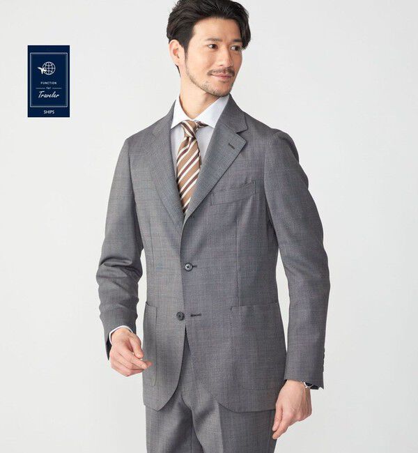 SHIPS「SHIPS:〈セットアップ対応/洗濯機可能〉トロピカル ウォッシャブル ピンヘッド ジャケット」|テーラードジャケット|チャコールグレー