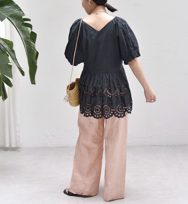 quaranciel「quaranciel:〈洗濯機可能〉コットン カットワーク レース パフスリーブ ブラウス」|シャツ・ブラウス|