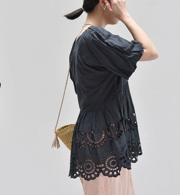 quaranciel「quaranciel:〈洗濯機可能〉コットン カットワーク レース パフスリーブ ブラウス」|シャツ・ブラウス|