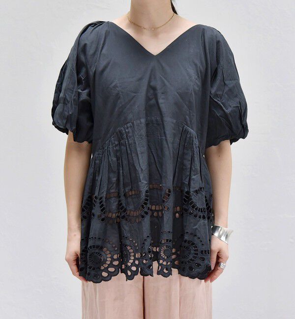 quaranciel「quaranciel:〈洗濯機可能〉コットン カットワーク レース パフスリーブ ブラウス」|シャツ・ブラウス|