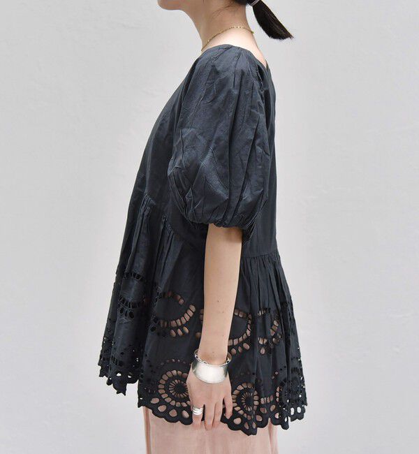 quaranciel「quaranciel:〈洗濯機可能〉コットン カットワーク レース パフスリーブ ブラウス」|シャツ・ブラウス|