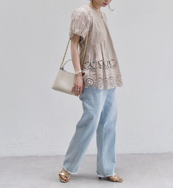 quaranciel「quaranciel:〈洗濯機可能〉コットン カットワーク レース パフスリーブ ブラウス」|シャツ・ブラウス|