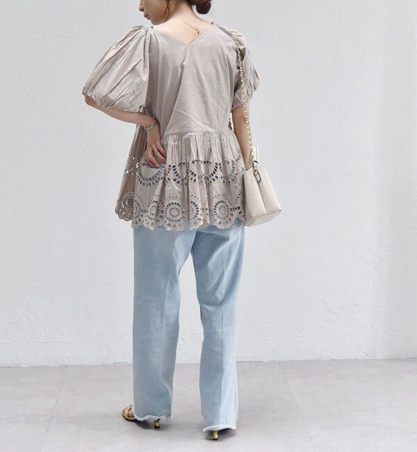 quaranciel「quaranciel:〈洗濯機可能〉コットン カットワーク レース パフスリーブ ブラウス」|シャツ・ブラウス|