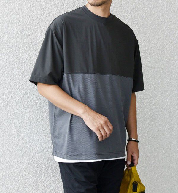 SHIPS any「SHIPS any: 〈洗濯機可能〉ナイロン / メッシュ コンビ フットボール Tシャツ◇」|Tシャツ・カットソー|