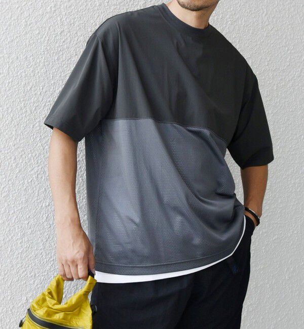 SHIPS any「SHIPS any: 〈洗濯機可能〉ナイロン / メッシュ コンビ フットボール Tシャツ◇」|Tシャツ・カットソー|