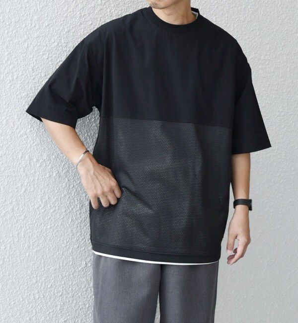 SHIPS any「SHIPS any: 〈洗濯機可能〉ナイロン / メッシュ コンビ フットボール Tシャツ◇」|Tシャツ・カットソー|