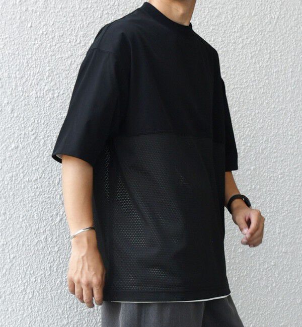 SHIPS any「SHIPS any: 〈洗濯機可能〉ナイロン / メッシュ コンビ フットボール Tシャツ◇」|Tシャツ・カットソー|